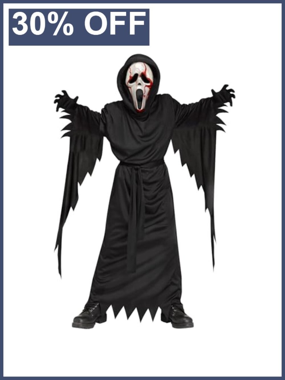 Kids Bleeding GhostFace Costume Hooded Robe Belt Mask Pump Size L